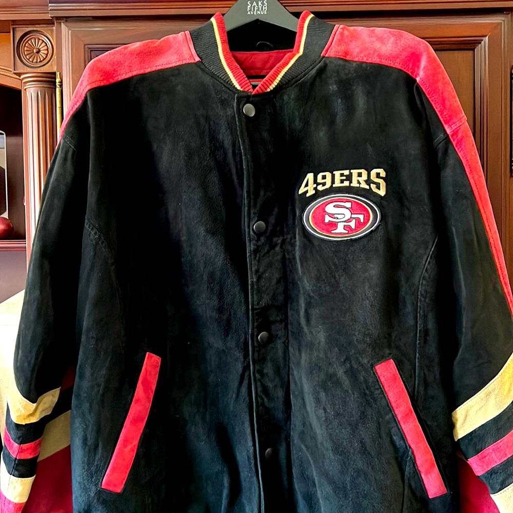 NFL 5X Super Bowl Champions SF 49er Rare Vintage Suede Leather Black& Red Jacket